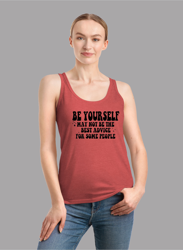 Be Yourself Tank Top in a stylish girlie fit with racer back design, showcasing its curved back hem and Neoteric™ fabric.