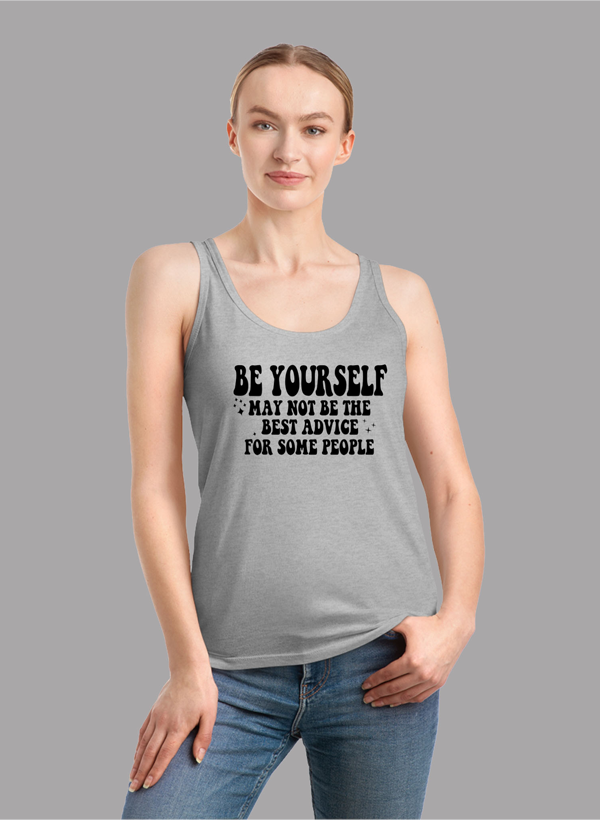 Be Yourself Tank Top in a stylish girlie fit with racer back design, showcasing its curved back hem and Neoteric™ fabric.