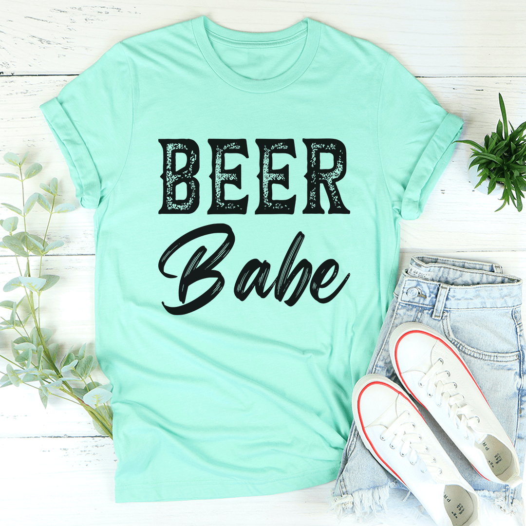 Beer Babe T-Shirt made of soft ring-spun cotton, featuring a durable design with double stitching, perfect for casual wear.