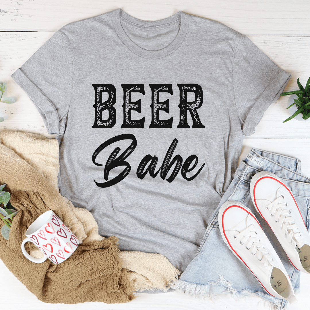 Beer Babe T-Shirt made of soft ring-spun cotton, featuring a durable design with double stitching, perfect for casual wear.