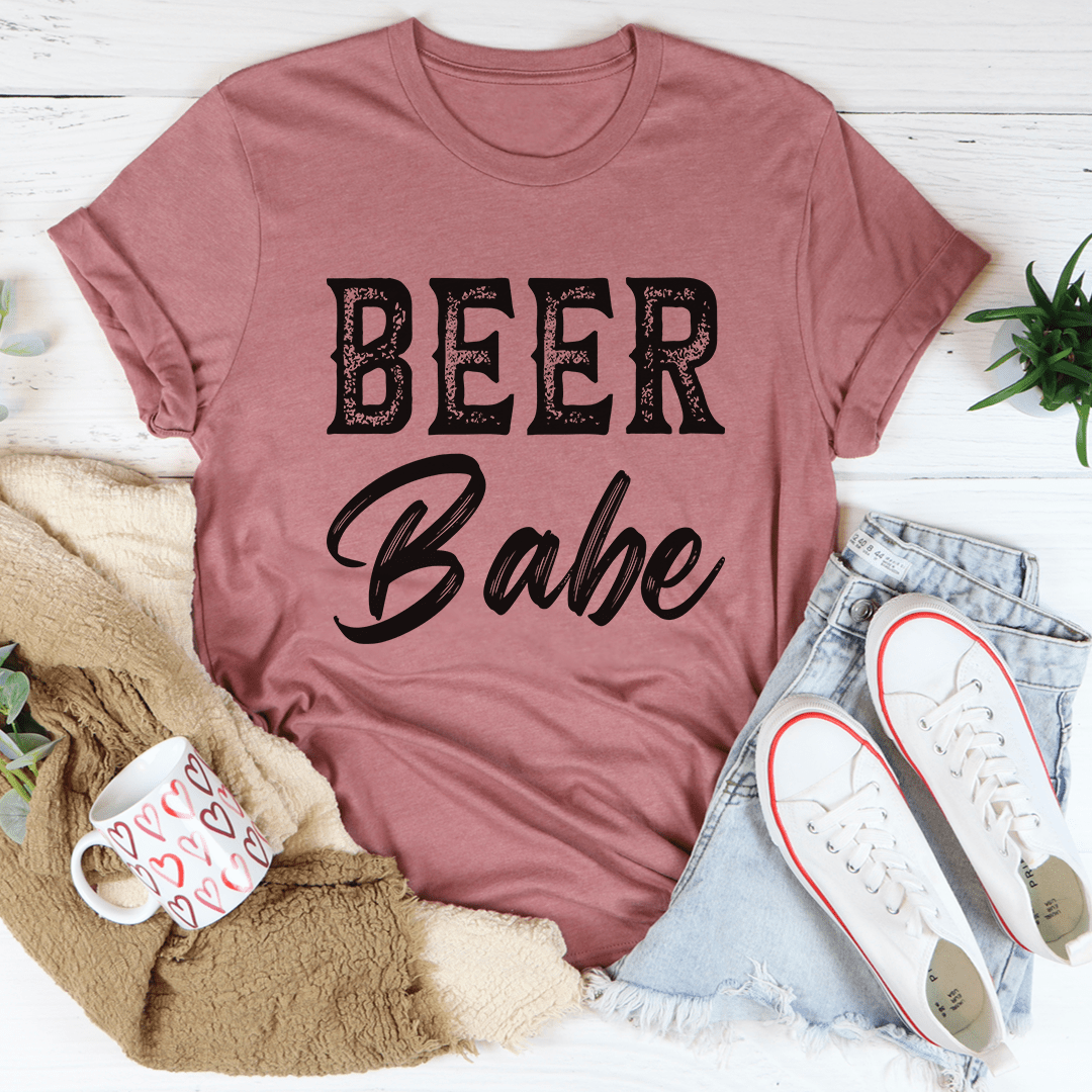 Beer Babe T-Shirt made of soft ring-spun cotton, featuring a durable design with double stitching, perfect for casual wear.