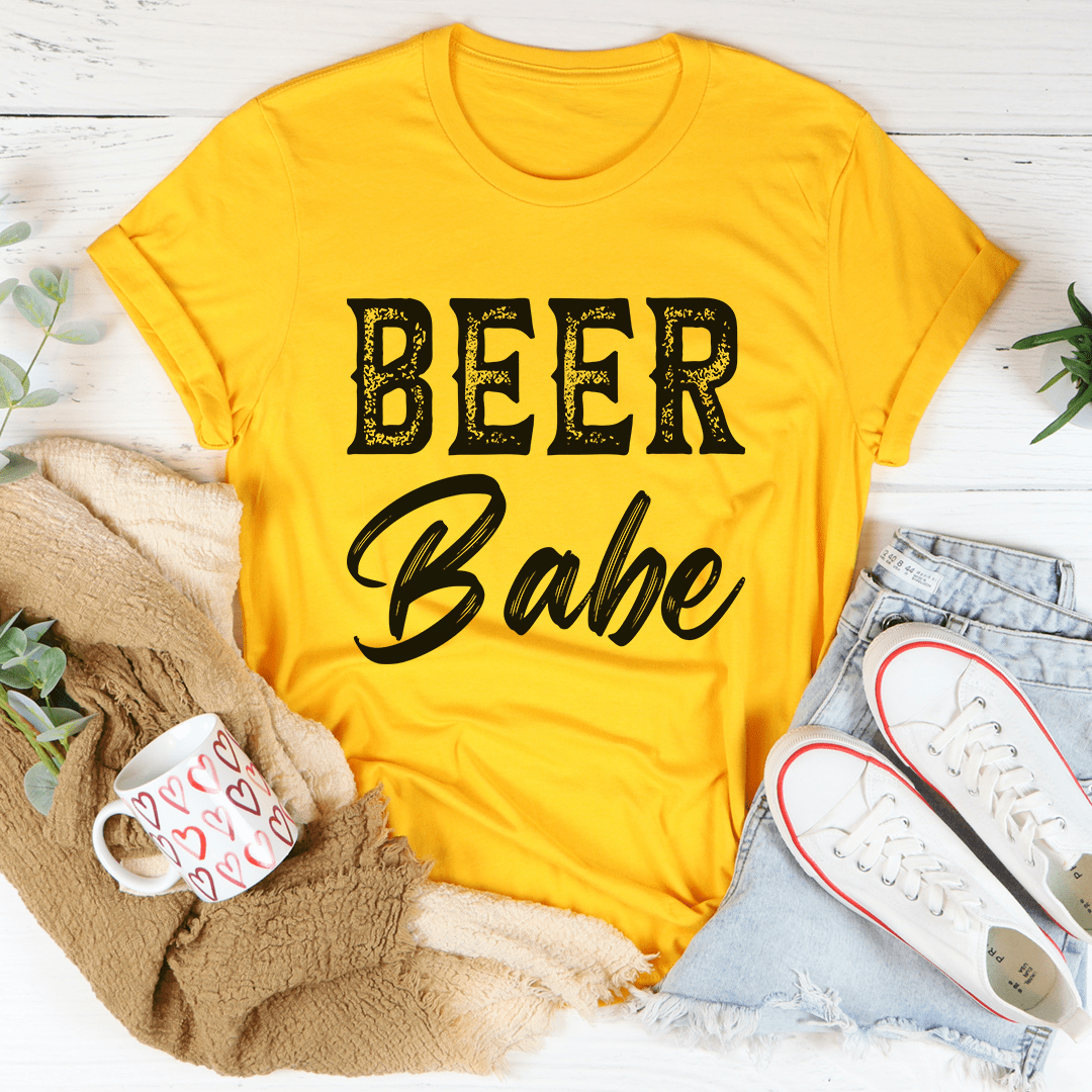 Beer Babe T-Shirt made of soft ring-spun cotton, featuring a durable design with double stitching, perfect for casual wear.