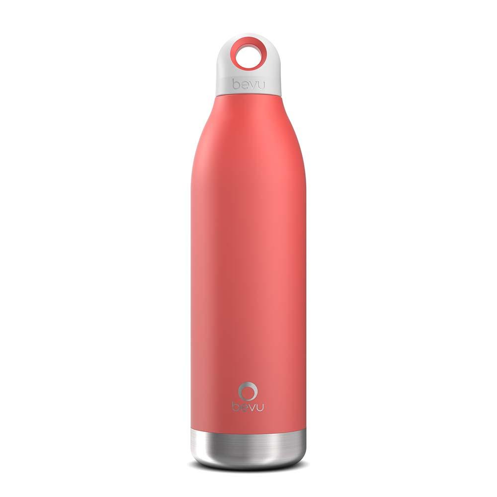 Bevu® DUO Insulated Bottle in Coral color, showcasing its sleek design and ergonomic grip.