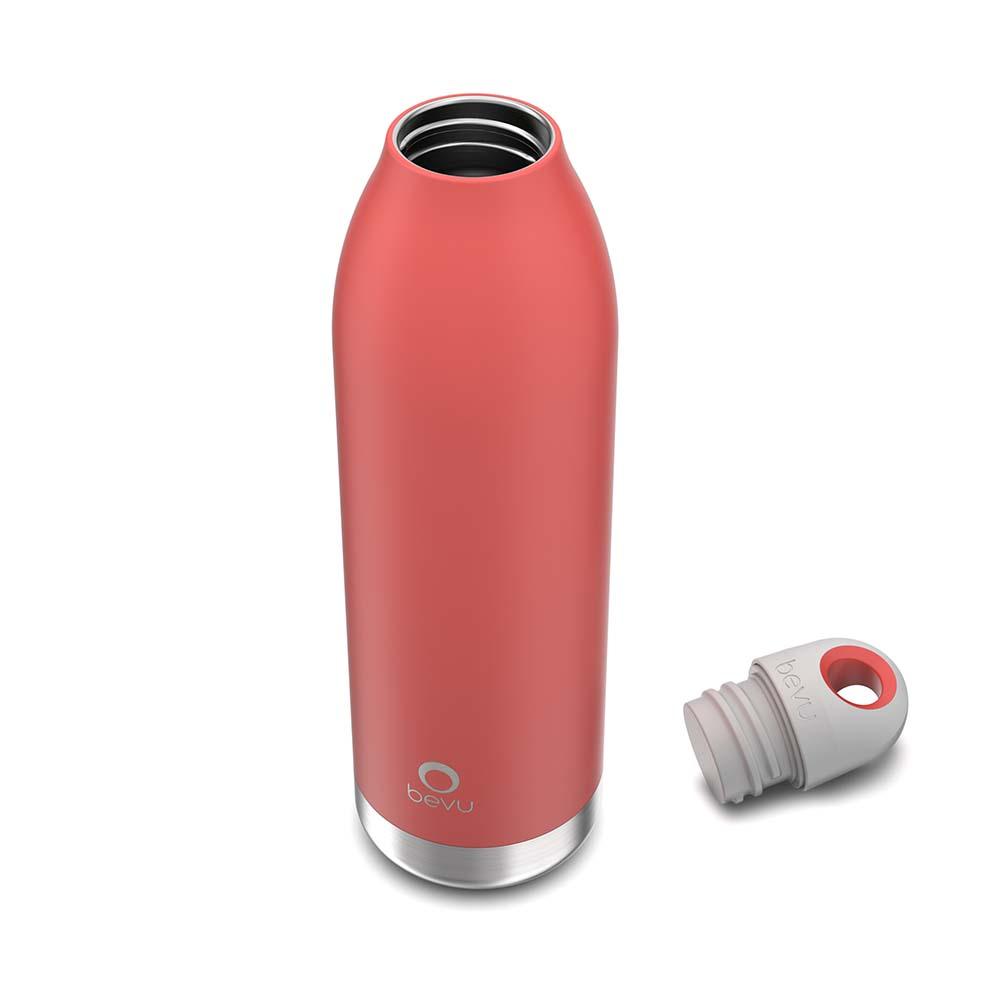 Bevu® DUO Insulated Bottle in Coral color, showcasing its sleek design and ergonomic grip.