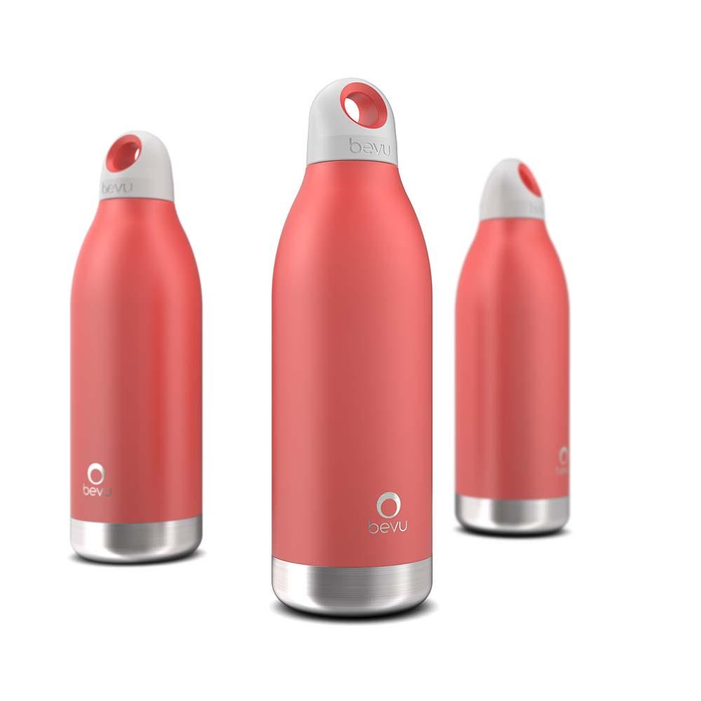 Bevu® DUO Insulated Bottle in Coral color, showcasing its sleek design and ergonomic grip.