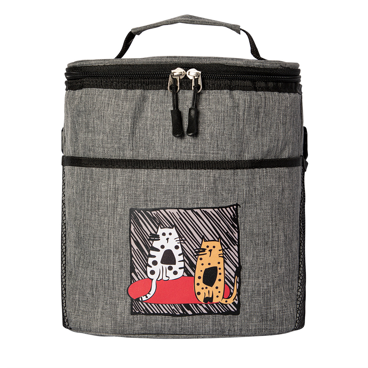 Biggdesign Cats Kühltasche in grau, 10 L, mit gepolsterten Griffen und verstellbarem Schultergurt, ideal für Picknick und Reisen.