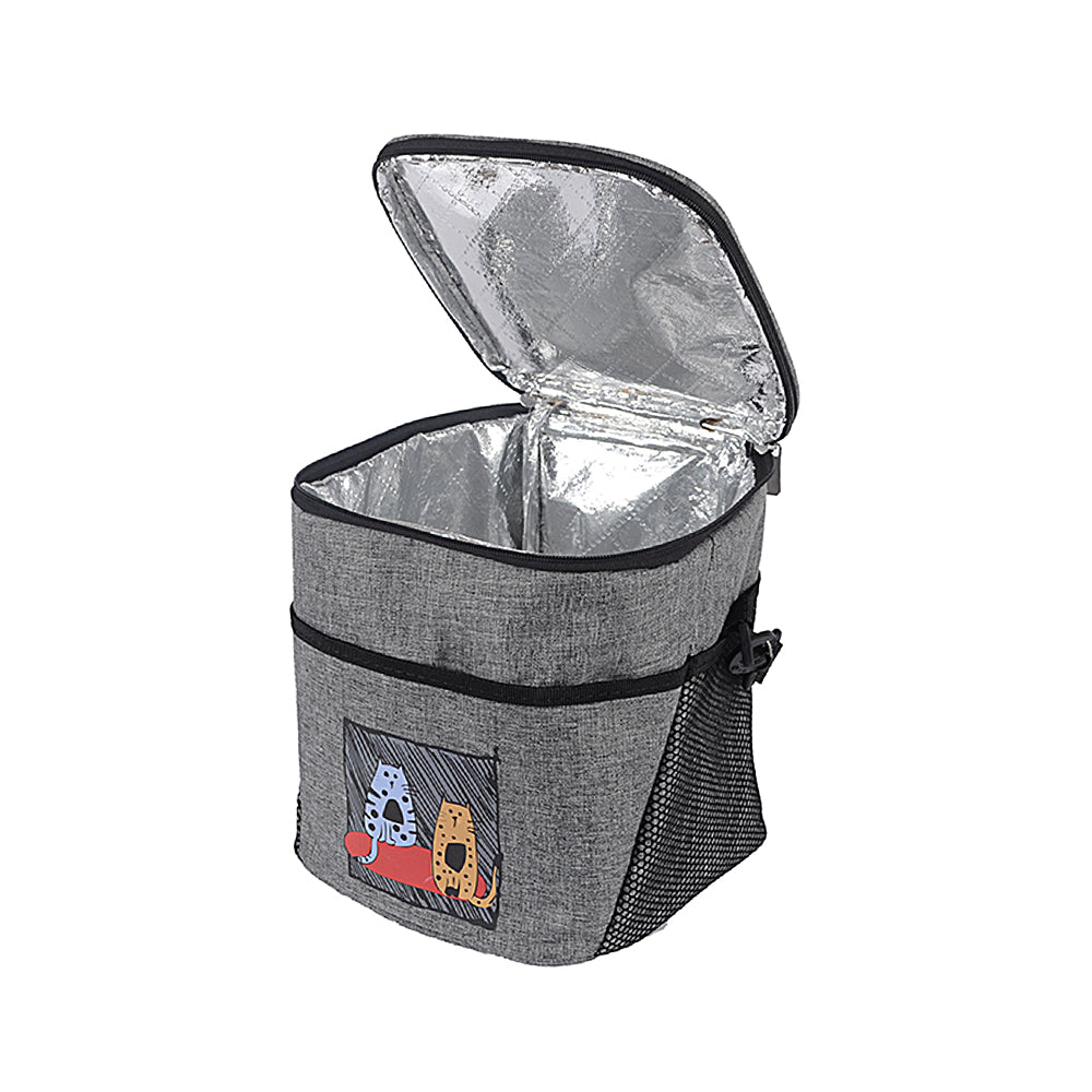 Biggdesign Cats Kühltasche in grau, 10 L, mit gepolsterten Griffen und verstellbarem Schultergurt, ideal für Picknick und Reisen.