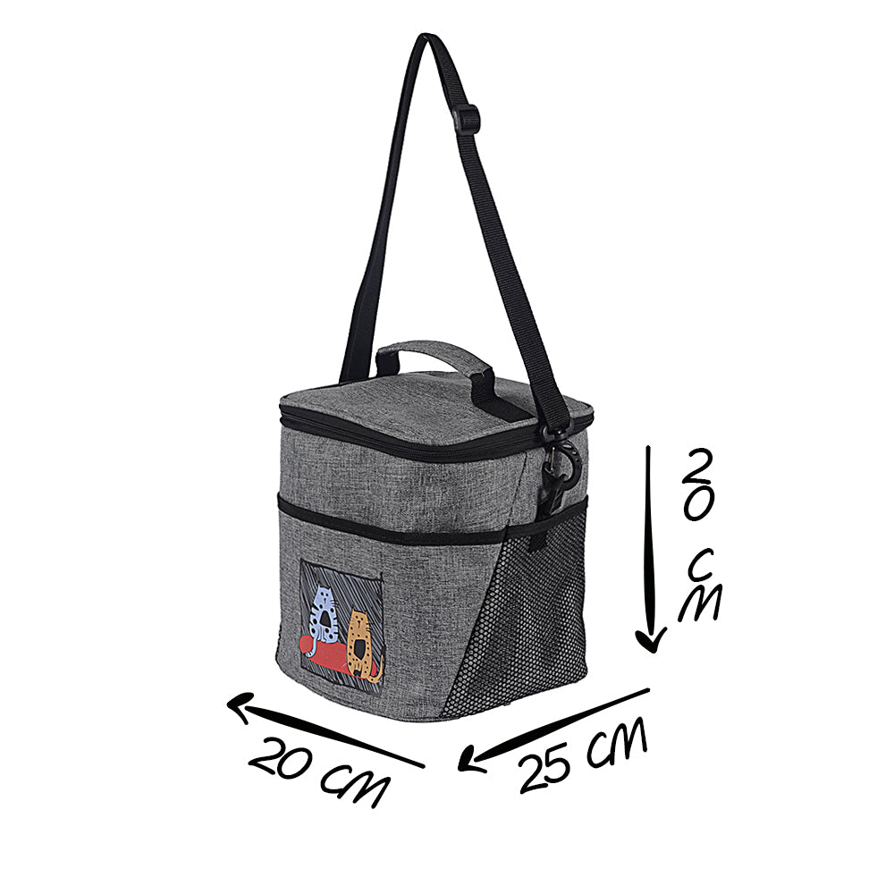 Biggdesign Cats Kühltasche in grau, 10 L, mit gepolsterten Griffen und verstellbarem Schultergurt, ideal für Picknick und Reisen.