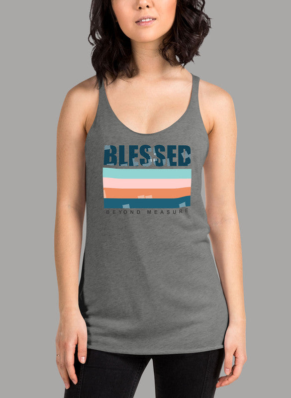 Blessed Women Tank Top in various colors with racer back design and curved hem.