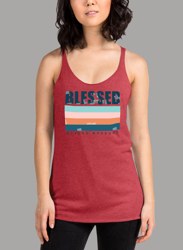 Blessed Women Tank Top in various colors with racer back design and curved hem.