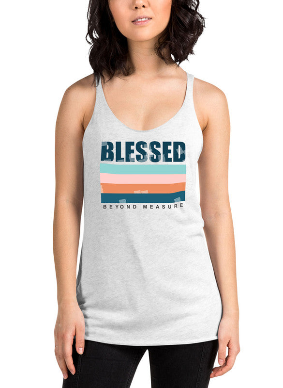 Blessed Women Tank Top in various colors with racer back design and curved hem.