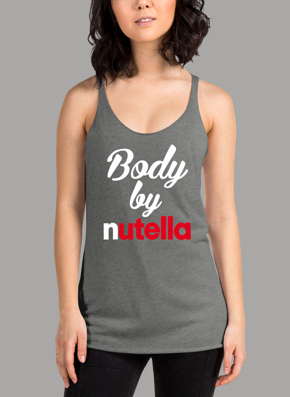 Body By Nutella Women Tank Top featuring a racer back style and curved hem in a stylish design.