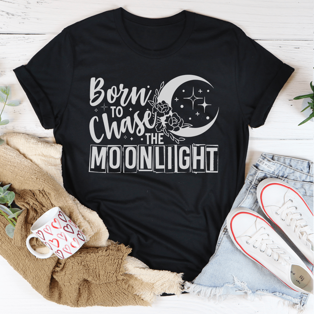 Born To Chase The Moonlight T-Shirt displayed on a mannequin, showcasing its soft cotton fabric and stylish design.