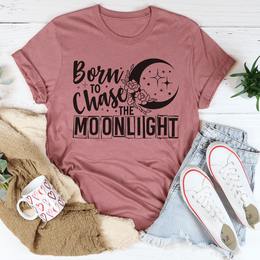 Born To Chase The Moonlight T-Shirt displayed on a mannequin, showcasing its soft cotton fabric and stylish design.