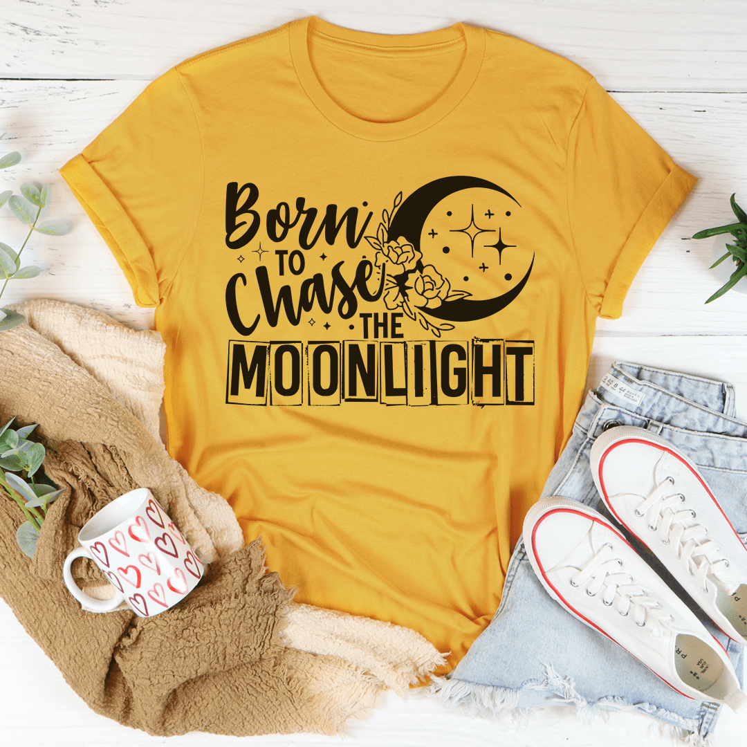 Born To Chase The Moonlight T-Shirt displayed on a mannequin, showcasing its soft cotton fabric and stylish design.