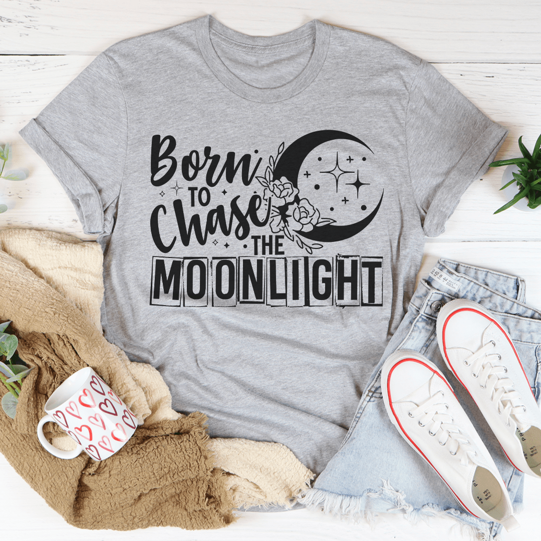 Born To Chase The Moonlight T-Shirt displayed on a mannequin, showcasing its soft cotton fabric and stylish design.