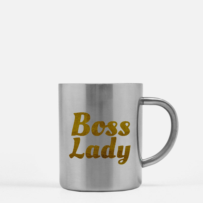 A stylish Boss Lady Gold & Silver Mug featuring a gold metallic coating and sleek design, perfect for coffee or tea.