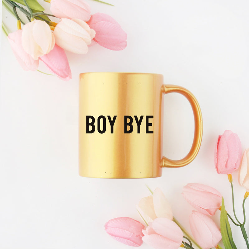 Boy Bye Gold & Silver Mug with elegant design and metallic finish, perfect for stylish drinkware.