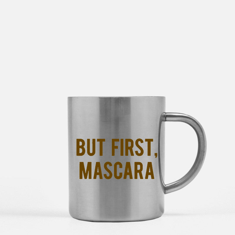 But First Mascara Gold & Silver Mug with elegant gold metallic coating and stylish design.