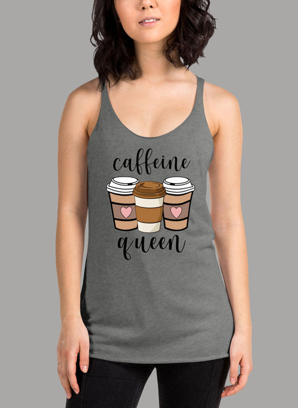 Caffeine Queen Women Tank Top in a stylish girlie fit with racer back design, showcasing its Neoteric™ fabric and curved back hem.