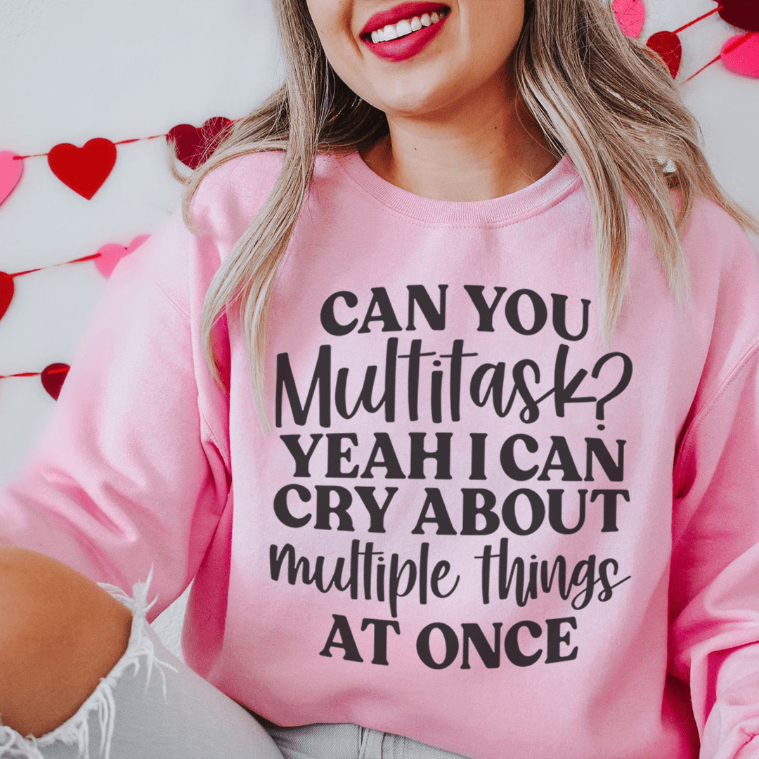 A cozy pair of 'Can You Multitask' sweats featuring a unique design by top artists, made from a soft cotton/poly fleece blend.