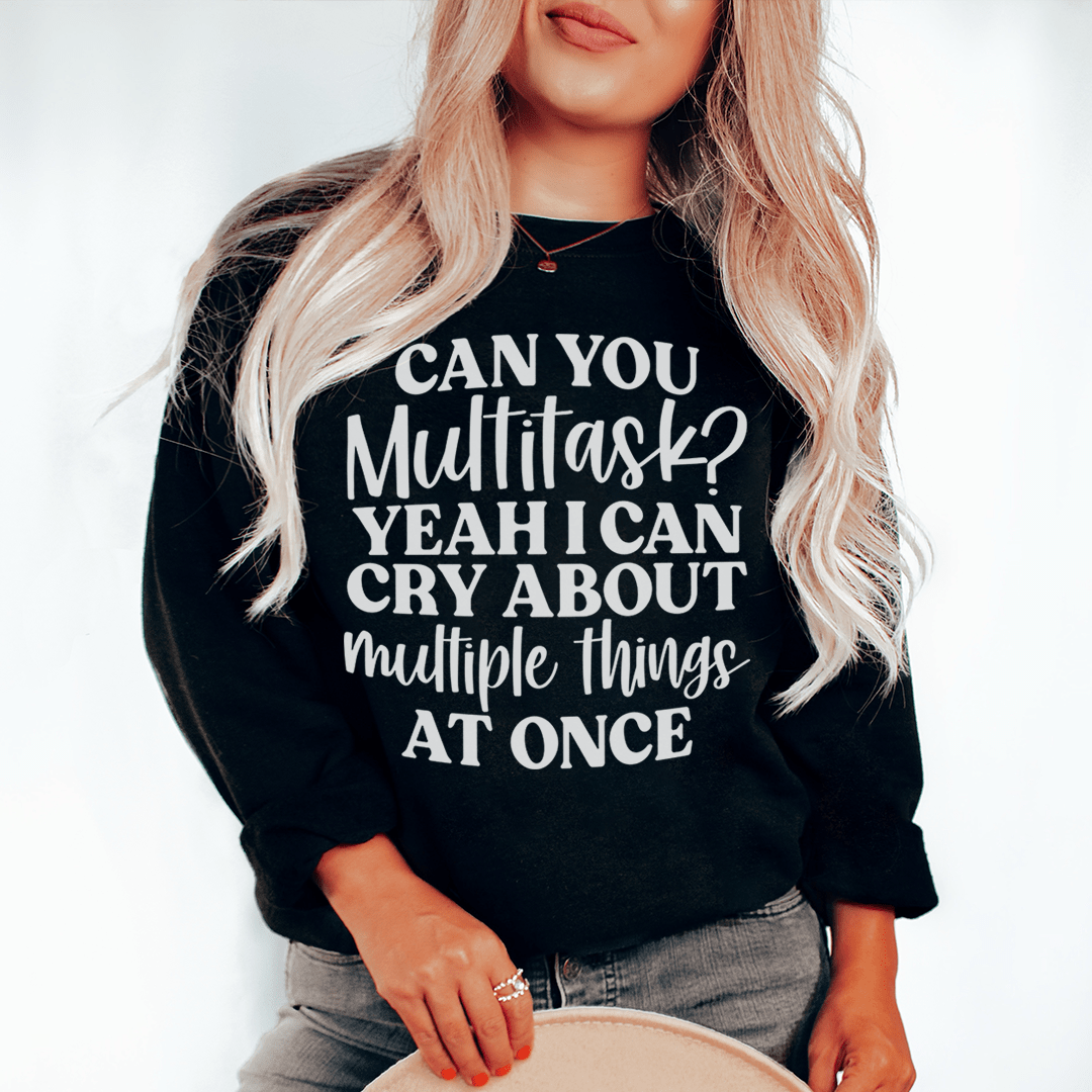 A cozy pair of 'Can You Multitask' sweats featuring a unique design by top artists, made from a soft cotton/poly fleece blend.