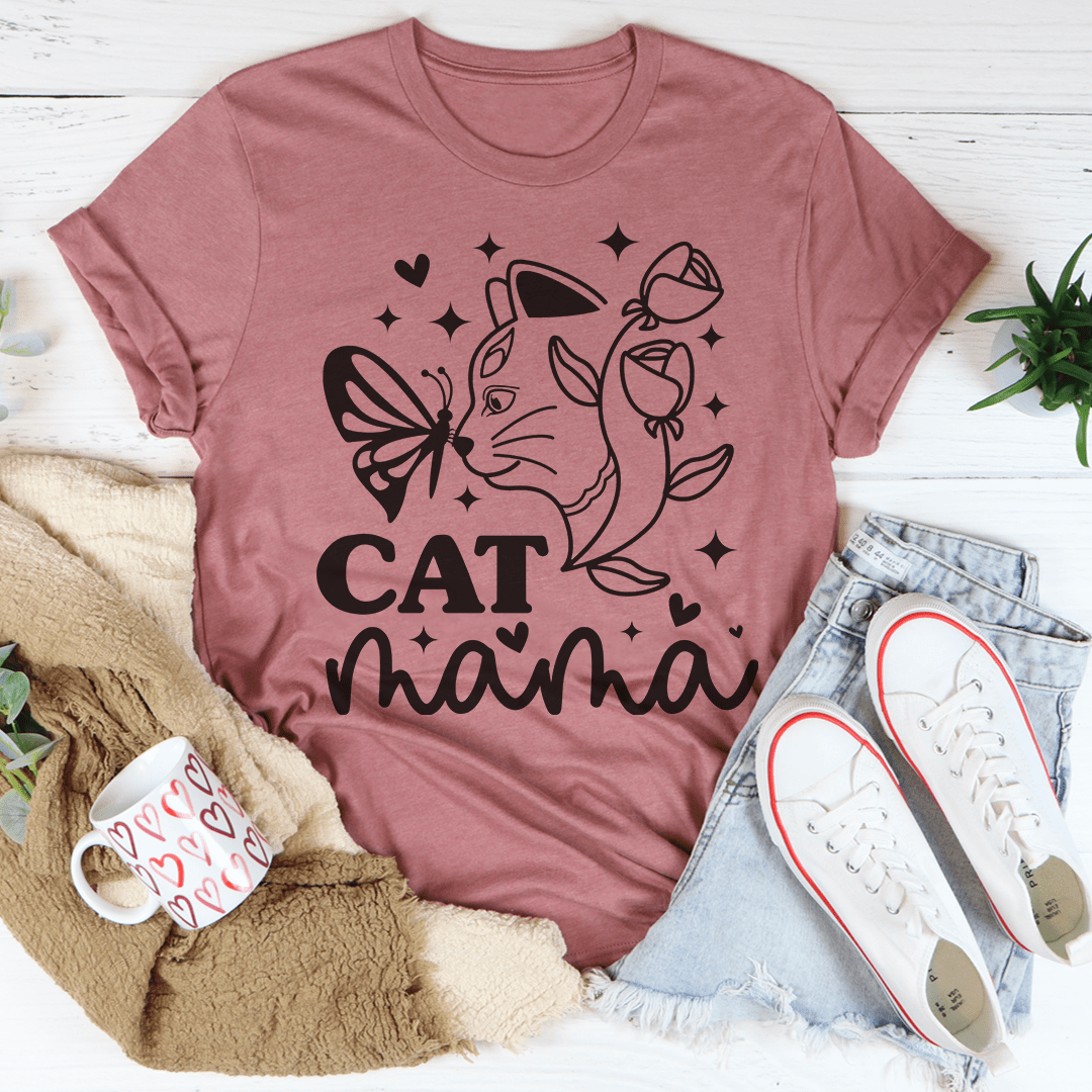 A stylish Cat Mama Tee made from soft ring-spun cotton, featuring a playful cat-themed design, perfect for cat lovers.