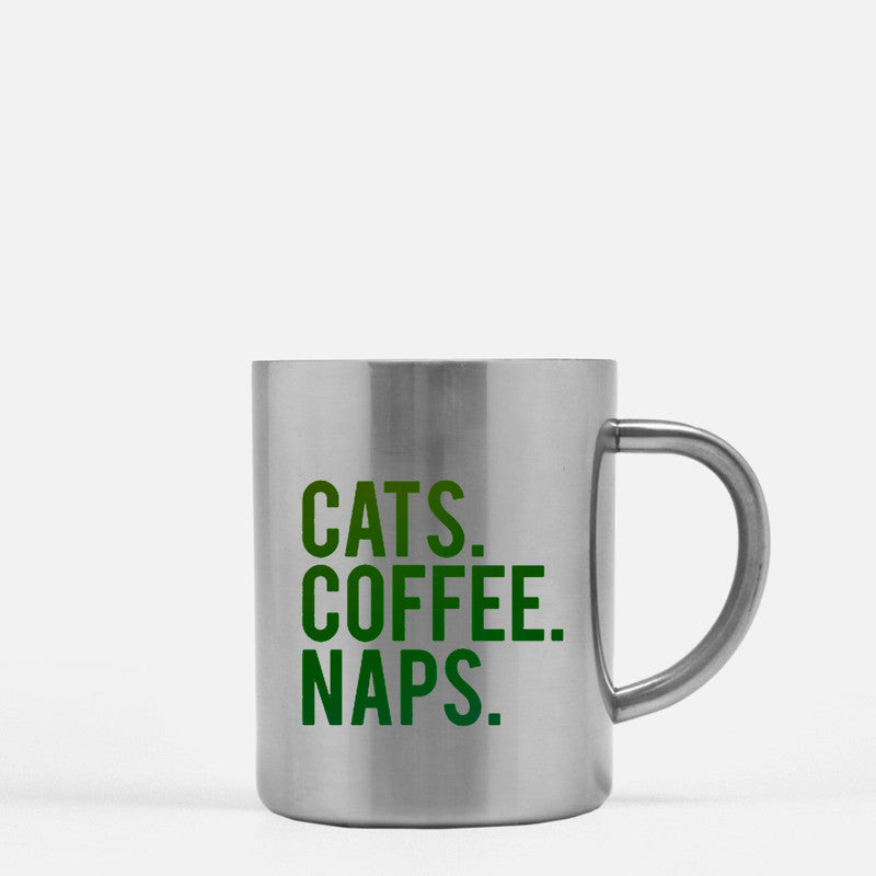 Cats Coffee Naps Gold & Silver Mug with elegant design and gold metallic coating, perfect for cat lovers.