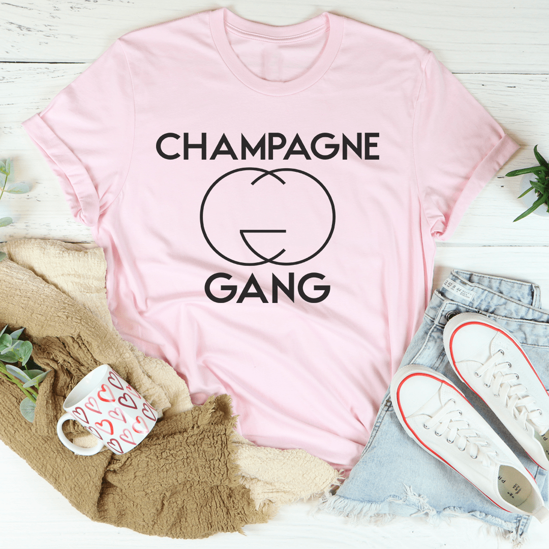 Champagne Gang Tee in soft ring-spun cotton, featuring double stitching and vibrant DTG print.