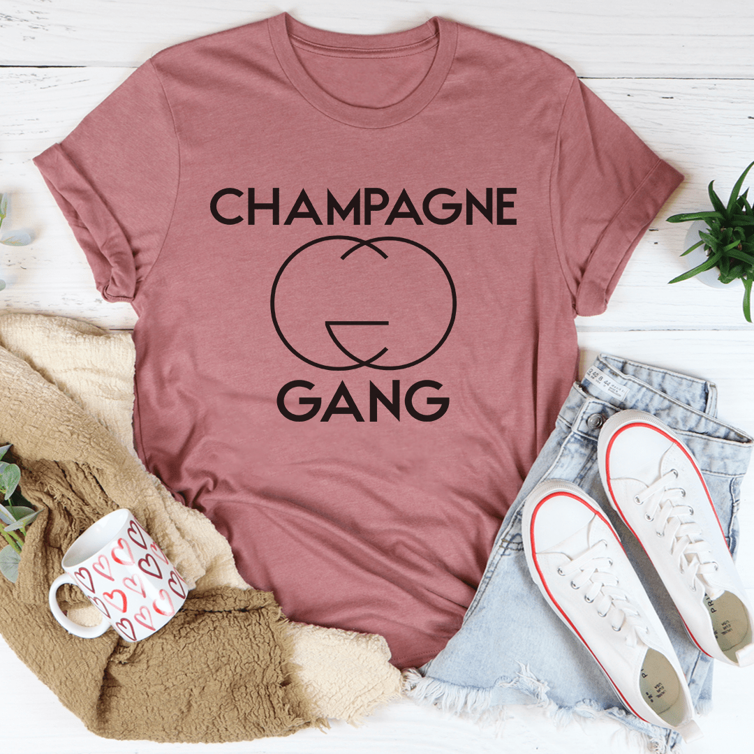 Champagne Gang Tee in soft ring-spun cotton, featuring double stitching and vibrant DTG print.