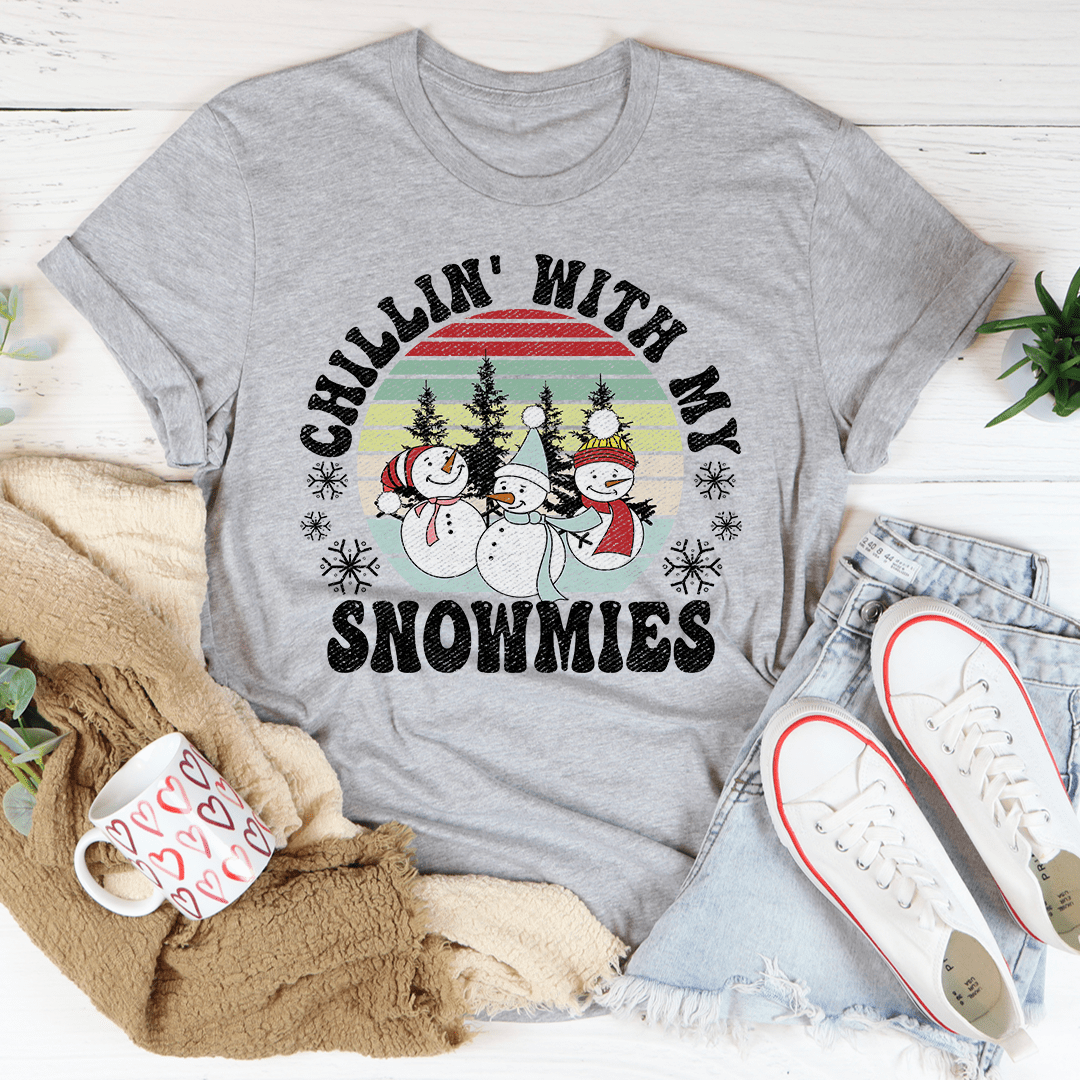 Chillin' With My Snowmies Tee featuring playful graphics on a soft cotton fabric.