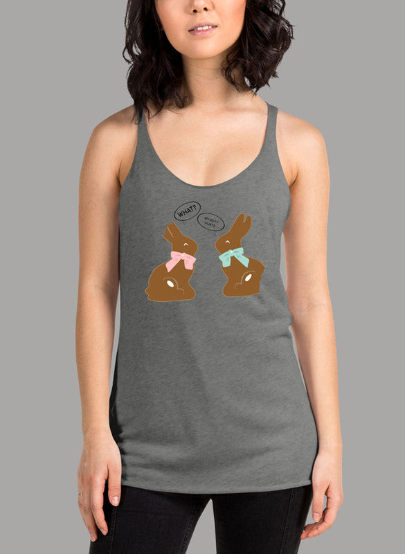 Chocolate Bunny Women Tank Top featuring a racerback design and curved back hem, made from quick-drying Neoteric™ fabric.