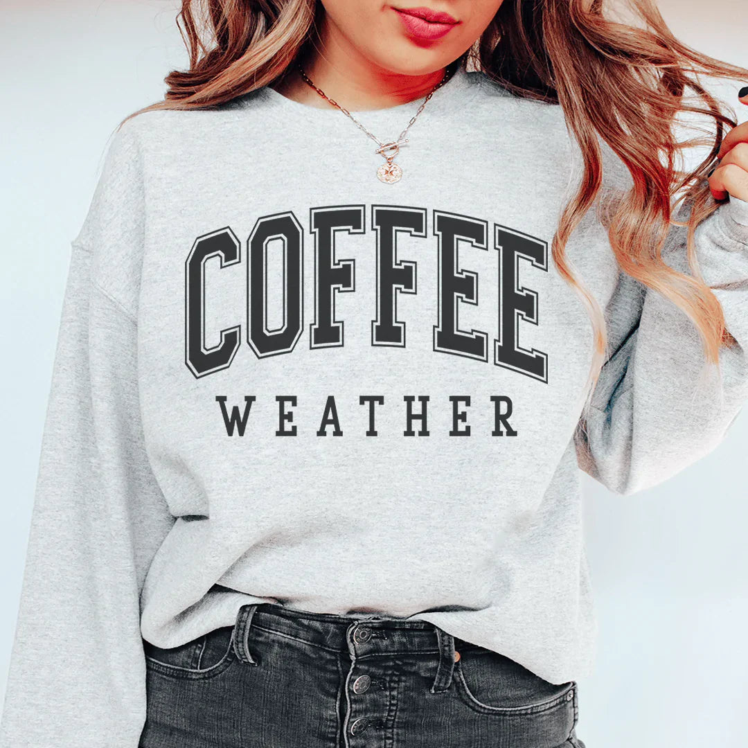 Cozy Coffee Weather sweats featuring unique designs by top artists, made from cotton/poly fleece blend.