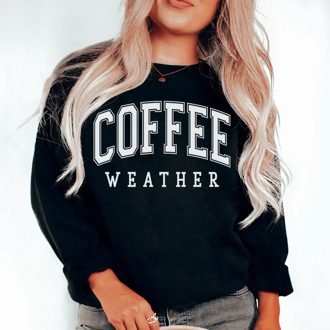 Cozy Coffee Weather sweats featuring unique designs by top artists, made from cotton/poly fleece blend.