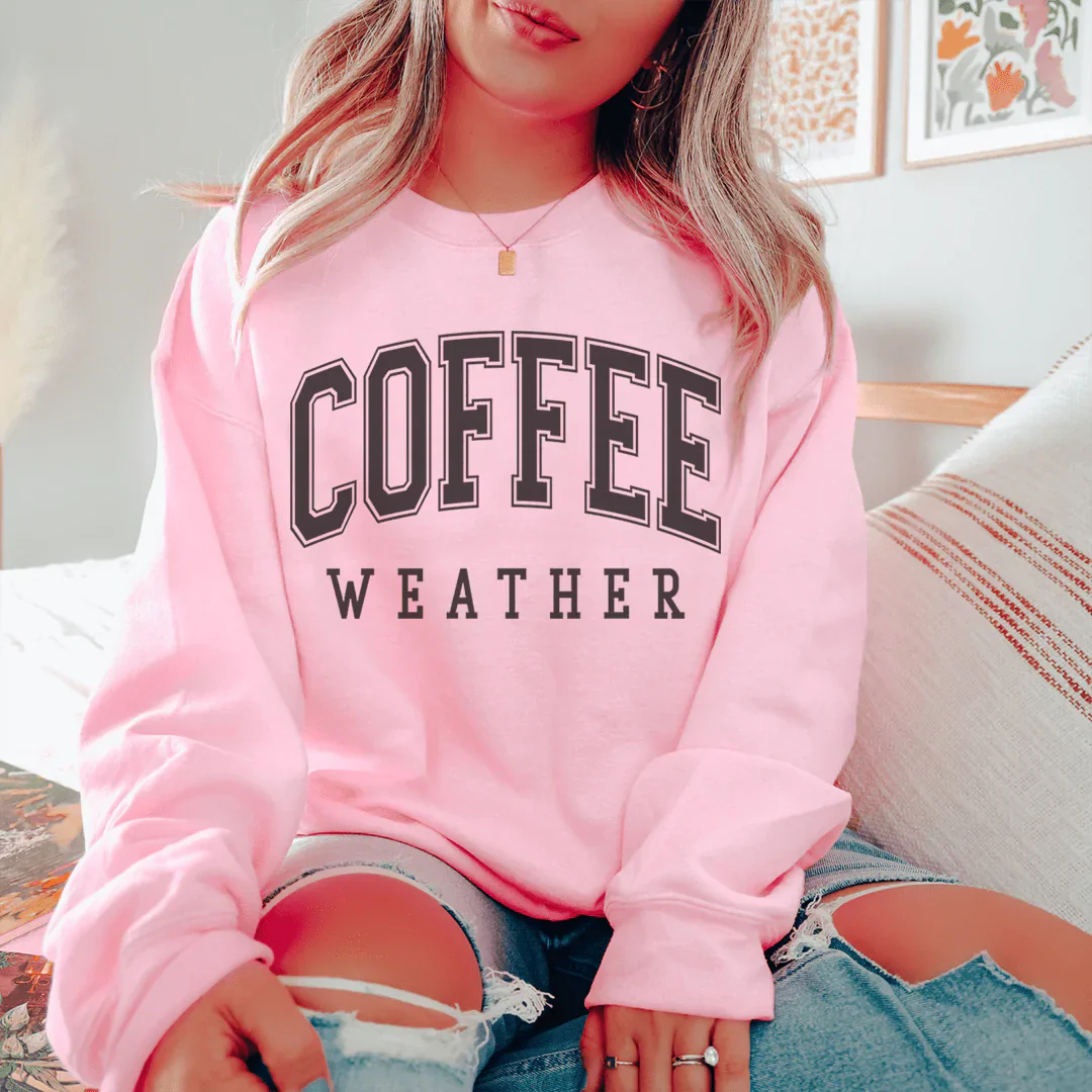 Cozy Coffee Weather sweats featuring unique designs by top artists, made from cotton/poly fleece blend.