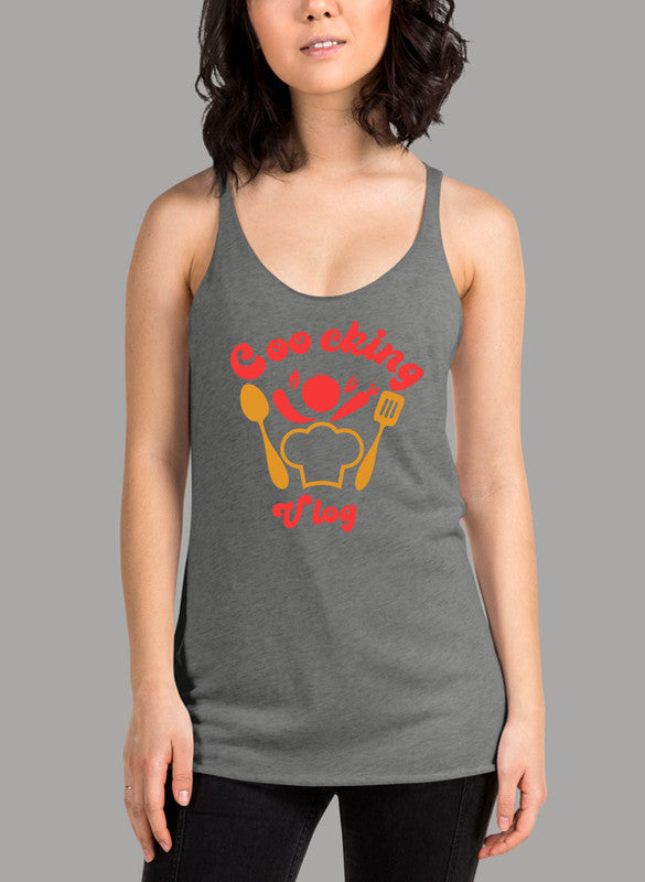 Cookin Women Tank Top in a stylish girlie fit with racer back design, showcasing its Neoteric™ fabric and curved back hem.