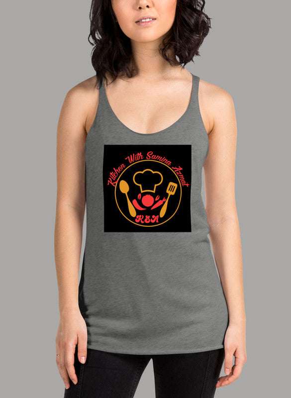 Cooking Black Women Tank Top featuring a racer back design and curved hem, made from quick-drying fabric.