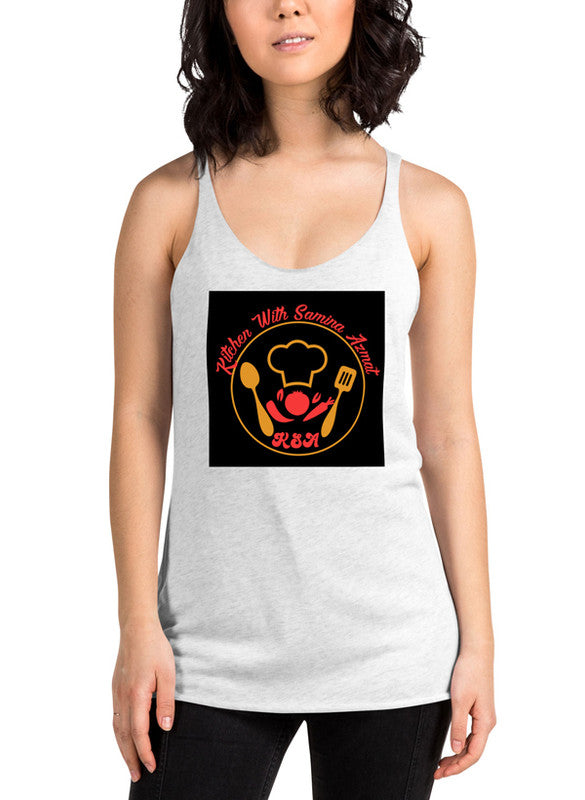 Cooking Black Women Tank Top featuring a racer back design and curved hem, made from quick-drying fabric.