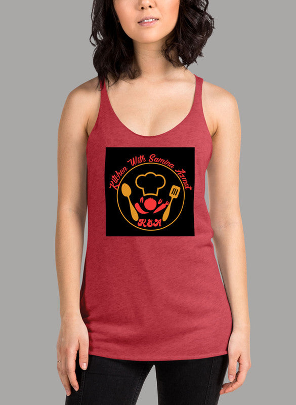 Cooking Black Women Tank Top featuring a racer back design and curved hem, made from quick-drying fabric.