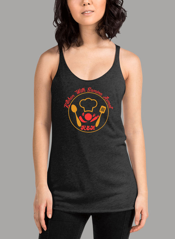 Cooking Women Tank Top in a stylish girlie fit with racer back design, showcasing its Neoteric fabric and curved back hem.