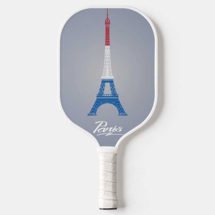 Coloured Eiffel Tower Pickleball Paddle showcasing vibrant design and ergonomic grip.