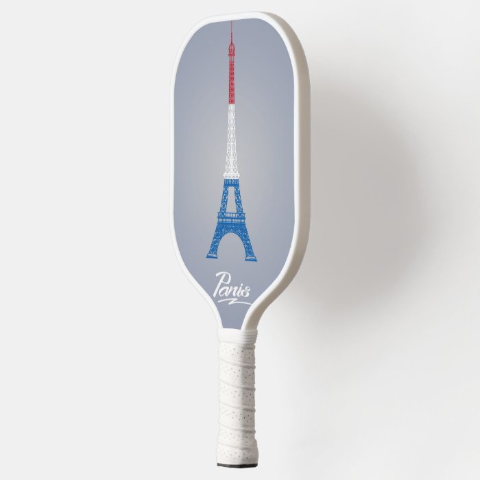 Coloured Eiffel Tower Pickleball Paddle showcasing vibrant design and ergonomic grip.