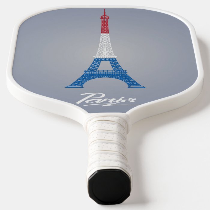 Coloured Eiffel Tower Pickleball Paddle showcasing vibrant design and ergonomic grip.