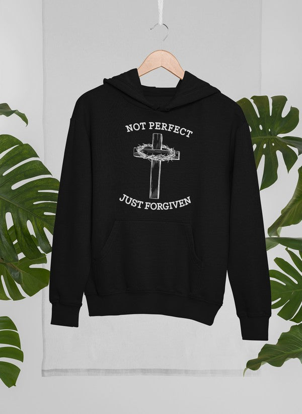 Not Perfect Just Forgiven Hoodie featuring a cozy fleece lining and adjustable hood, designed by top artists.