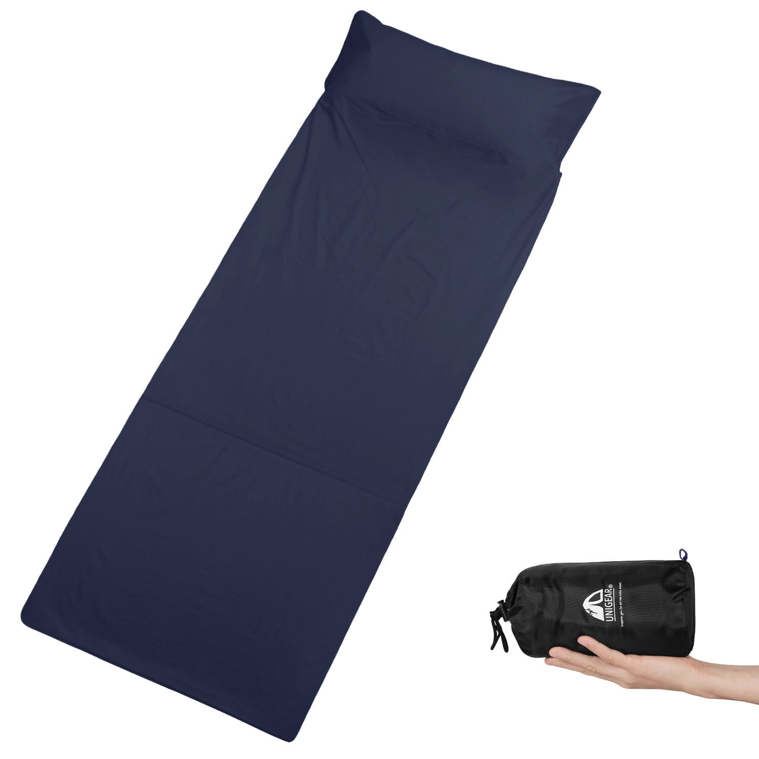 Cotton Liner for Sleeping Bag in gray color, showcasing its full-length zipper and soft fabric, ideal for camping and outdoor use.