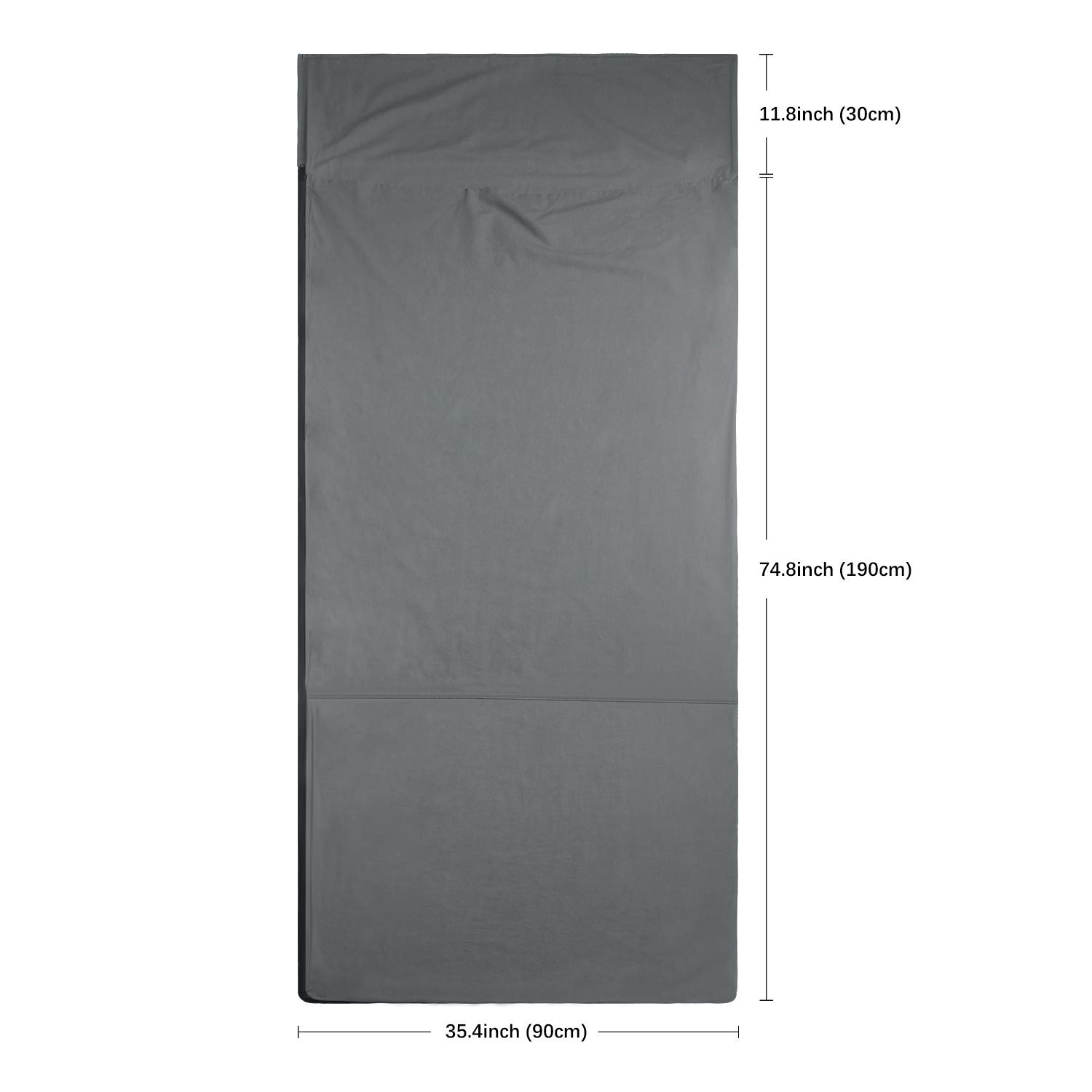 Cotton Liner for Sleeping Bag in gray color, showcasing its full-length zipper and soft fabric, ideal for camping and outdoor use.