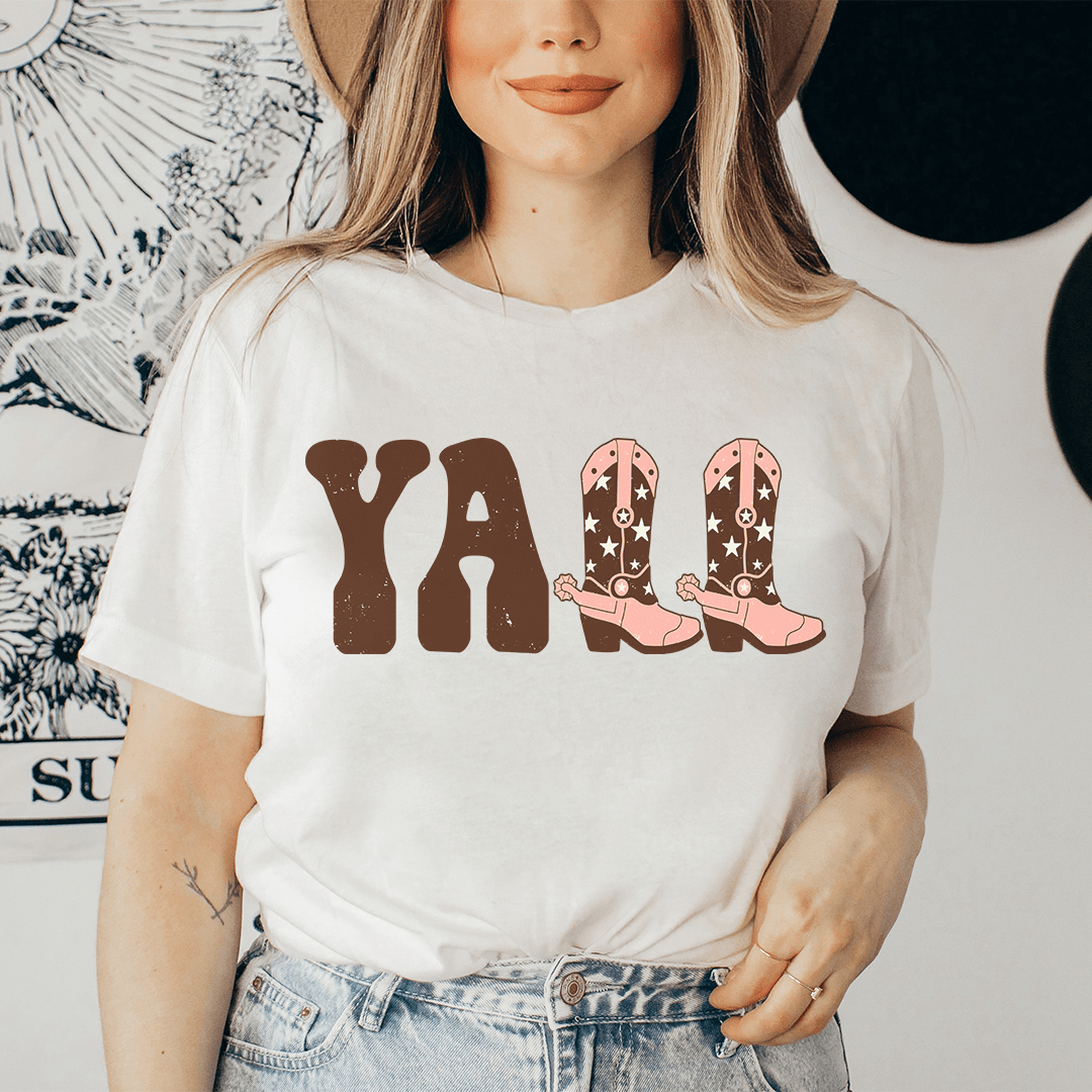 A stylish Cowboy Boots T-Shirt made from soft ring-spun cotton, featuring durable double stitching and a vibrant print.