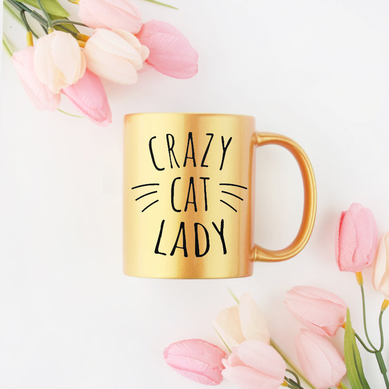 Crazy Cat Lady Gold & Silver Mug with elegant design and gold metallic coating, perfect for cat lovers.