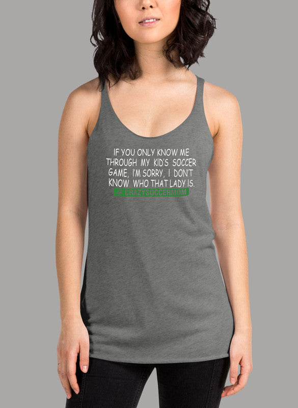 Crazy Soccer Mom Women Tank Top in a stylish racer back design, featuring a curved back hem and made from quick-drying Neoteric™ fabric.