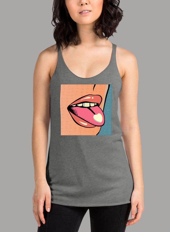 Cushion Women Tank Top in a stylish racer back design, showcasing its Neoteric fabric and curved back hem.